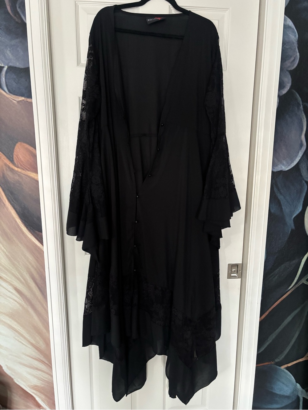 Killstar Black Lace-Trim Scarf Button Up Dress